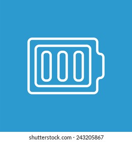 full battery outline icon, isolated, white on the blue background. Exclusive Symbols 