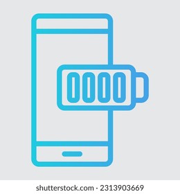 Icono de línea de gradiente de smartphone con batería completa, uso para presentación de aplicaciones móviles en sitios web