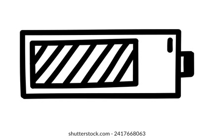 full battery symbol cartoon vector and illustration, black and white, hand drawn, sketch style, isolated on white background.