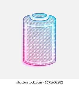 Full battery, technology icon. Colored logo with diagonal lines and blue-red gradient. Neon graphic, light effect