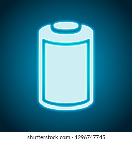 Full battery, technology icon. Neon style. Light decoration icon. Bright electric symbol