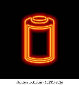 Full battery, technology icon. Orange neon style on black background. Light icon