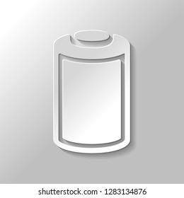 Full battery, technology icon. Paper style with shadow on gray background