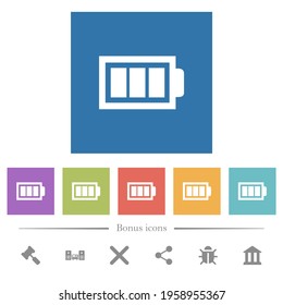 Full battery with three load units flat white icons in square backgrounds. 6 bonus icons included.