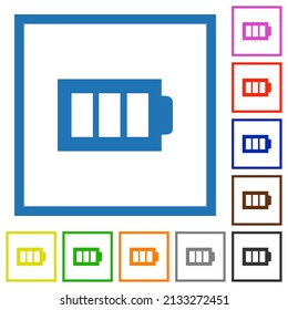 Full battery with three load units alternate flat color icons in square frames on white background
