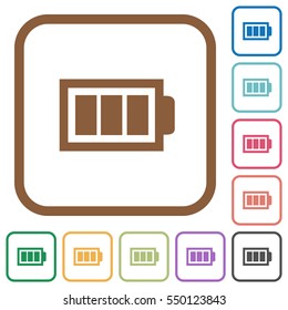 Full battery with three load units. Simple icons in color rounded square frames on white background.