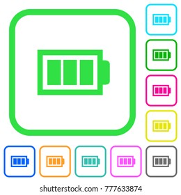 Full battery with three load units vivid colored flat icons in curved borders on white background