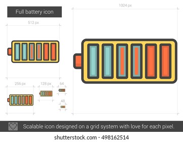 Full battery vector line icon isolated on white background. Full battery line icon for infographic, website or app. Scalable icon designed on a grid system.