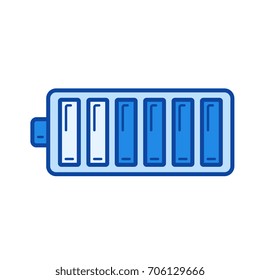 Full battery vector line icon isolated on white background. Full battery line icon for infographic, website or app. Blue icon designed on a grid system.