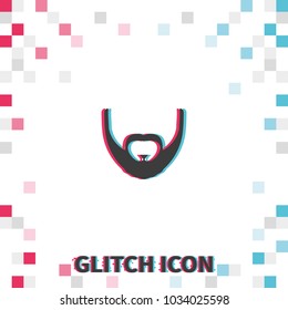 Full beard style. Beard and mustache  glitch effect vector icon.