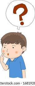 Full of big question marks and curiosity Illustration of a curious boy.