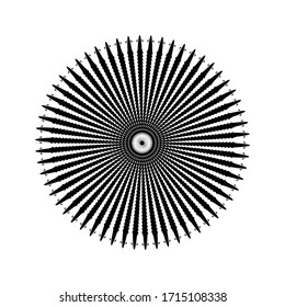 Full black circle sunburst on white background : circle element with geometric lines vector