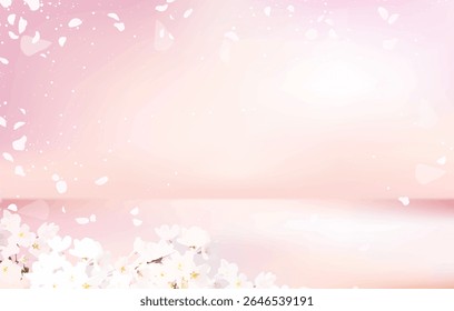 Full bloom sakura and pink backdrop vector design. Spring fairytale background. Pink japanese cherry blossom. Watercolor style texture. Delicate card. Elegant decoration. Fantasy pastel color