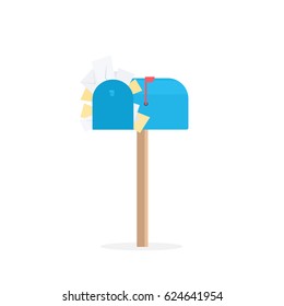 Full Blue Mailbox. Cartoon Vector Illustration