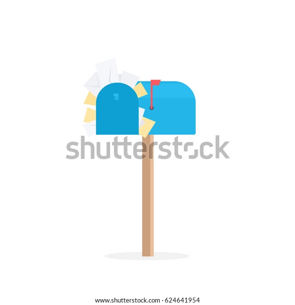 full blue\
mailbox. cartoon vector\
illustration