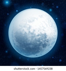 Full blue moon with stars at dark sky background. EPS 10