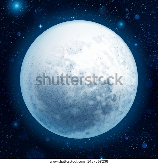 Full\
blue moon with stars at dark sky background. EPS\
10