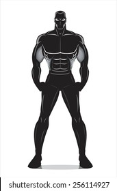 Full Body Adult On White. Human Silhouette. Elegant Muscular Man Icon. Fighter. Suitable For Fighting Sport Club, Gym, Training Camp Identity, Fighting/boxing Tournament, Martial Arts Tournament. Etc