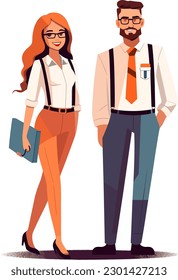 full body art of a female and a male accountant Style Flat design vector style 412