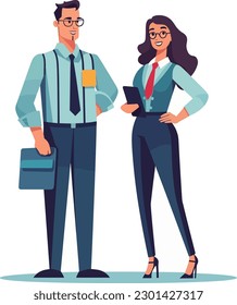 full body art of a female and a male accountant Style Flat design vector style117