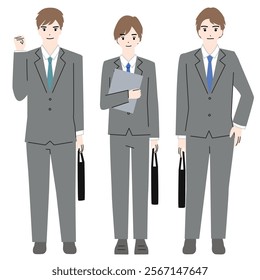 Full body avatar set of a young man in a suit.