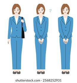Full body avatar set of a young woman in a suit.