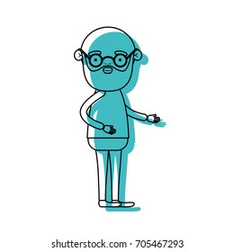 full body bearded elderly man in clothes with curly hair in blue watercolor silhouette vector illustration