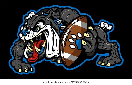 full body bulldog mascot holding football for school, college or league