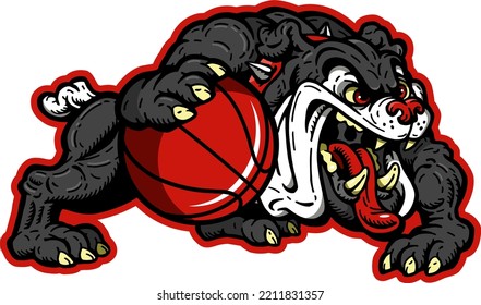 full body bulldog mascot holding basketball for school, college or league