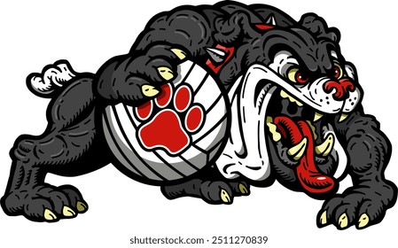 full body bulldog mascot holding volleyball for school, college or league sports