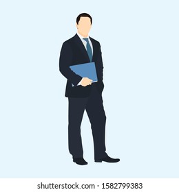 Full body of businessman bring a folder, business man flat icon vector illustration