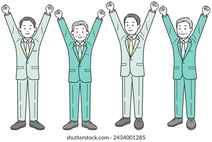 Full body of a businessman doing a fist pump with both hands