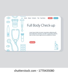 Plantilla vectorial de verificación de cuerpo completo para sitio web. Telefalud y telemedicina. 