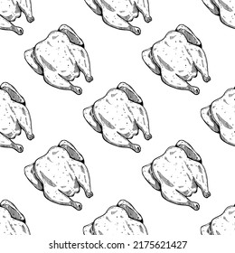 full body chicken meat hand drawn in seamless pattern vector illustration