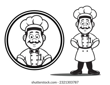 Full Body Cute Chef 2 with mustache Cartoon Character Comic vector Drawing colored for restaurant logo design or poster design vector art 