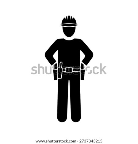A full body depiction of a construction worker in a stark black silhouette