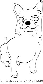 Full Body Dog Line Art Icon. Vector Hand Drawn Black Line Doodle Illustration
