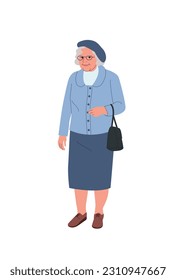 Full body elderly woman with handbag isolated. Vector flat style  illustration