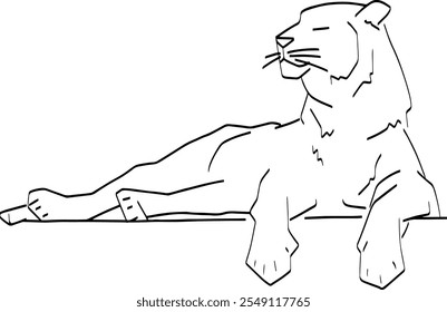 Full Body Female Lion Line Art Icon. Vector Hand Drawn Black Line Doodle Illustration