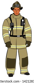 Full body figure American firefighter in light form. Vector full color graphics