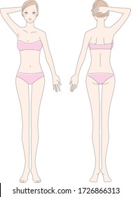 Full body (front and back) of a woman in underwear