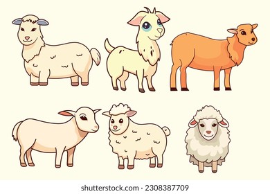 full body goat cartoon vector set