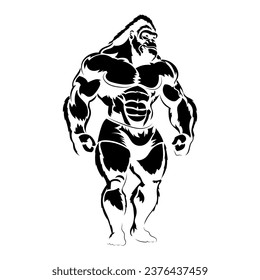 Cuerpo completo del constructor de cuerpos de gorilas aislado en el vector de ilustración de fondo blanco.