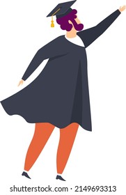 Full body graduate student man raises his hand. Graduation ceremony. Student party. Flat vector illustration.