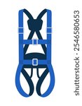 Full body harness. Rope climbing harnesses, work gear, sport risk. Safety gear of protective equipment for work at height to avoid fall. Fall protection. Vector illustration