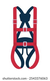 Full body harness. Rope climbing harnesses, work gear, sport risk. Safety gear of protective equipment for work at height to avoid fall. Fall protection. Vector illustration