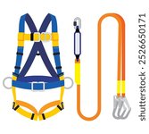 Full body harness. Safety gear of protective equipment for work at height to avoid fall. Fall protection in industrial and construction.