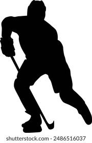 full body ice hockey player silhouette illustration