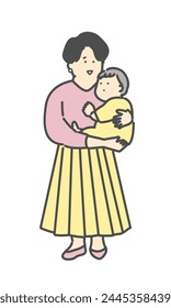 Full body illustration of a baby being held by a mother