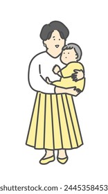 Full body illustration of a baby being held by a mother